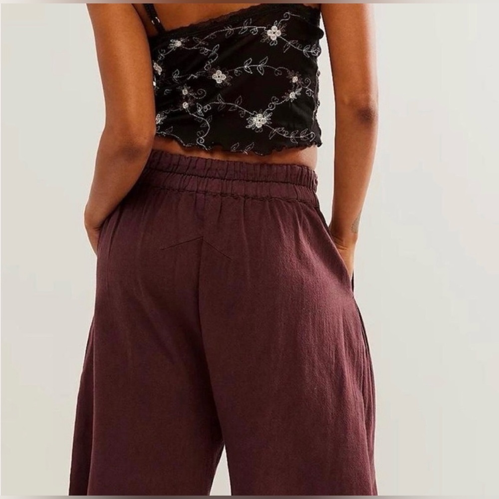 Free People Wide-Leg Pants in Deep Plum - Picture 4 of 14
